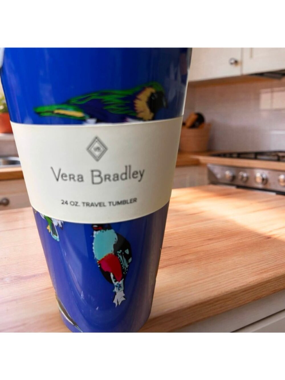 Vera Bradley 24 oz Travel Tumbler Mini Tody Birds Blue Cup Straw NWT Retired - Picture 2 of 6